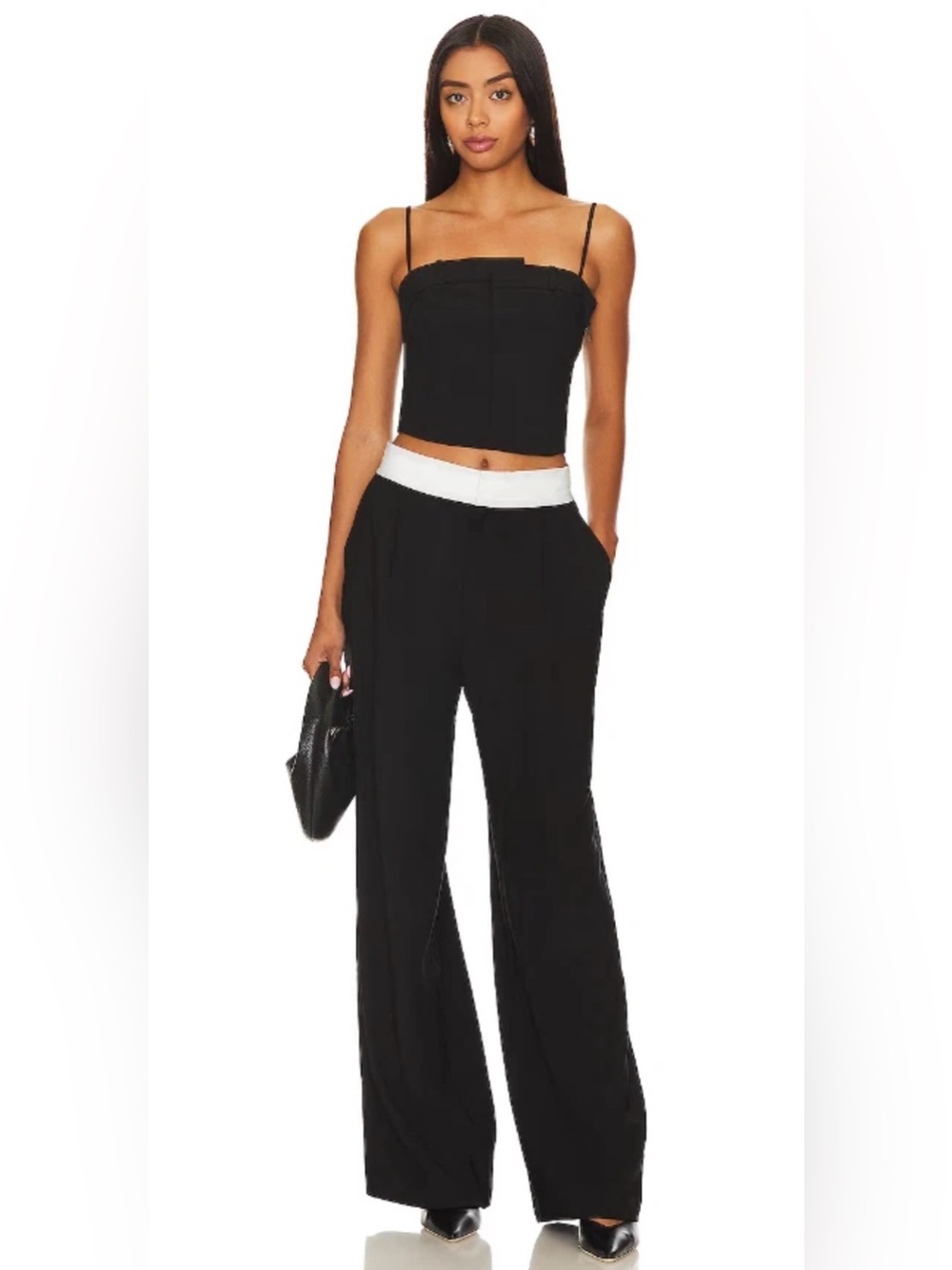 NONCHALANT LABEL Women's Landon Black White Waist Pants Large Wide Leg Chic